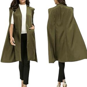 NWT Eloquii Plus Size Cape Cloak With Attached Vest Midi Length Green